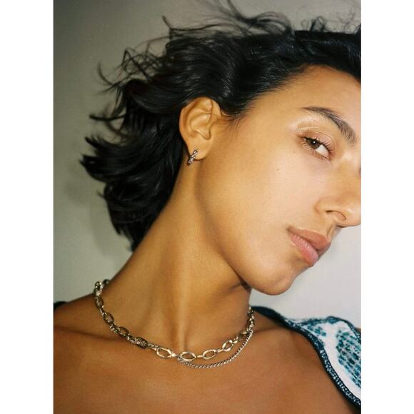 EUC Justine Clenquet Kirsten Necklace Two-Tone Layered Chain Crystal Gold Silver - Picture 2 of 16